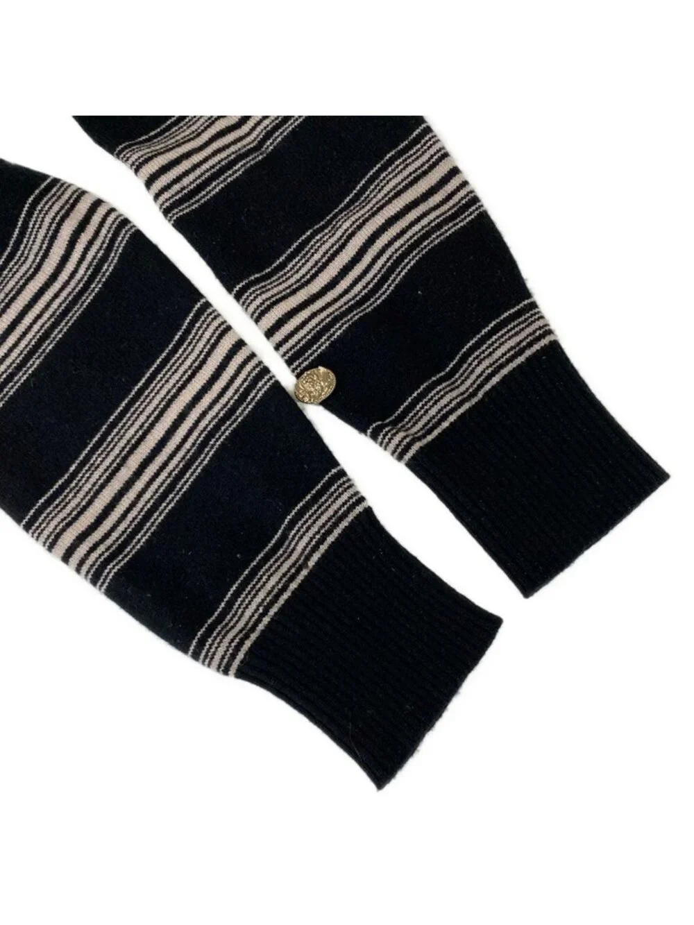 Chanel Long Sleeve Sweater 38 M Black Beige Border Cashmere